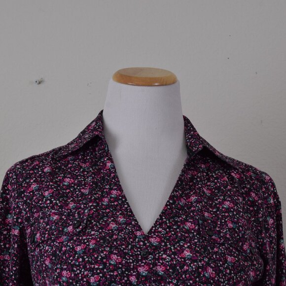 Vintage 90s Express Floral Long Sleeve Stretch Blouse | size M - Picture 6 of 9